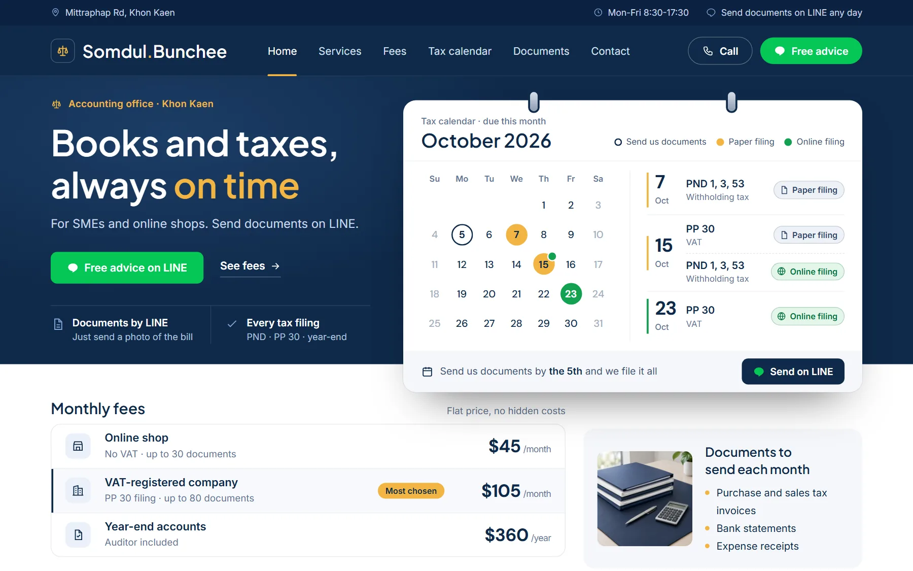 Accounting office sample website, Somdul.Bunchee, on desktop