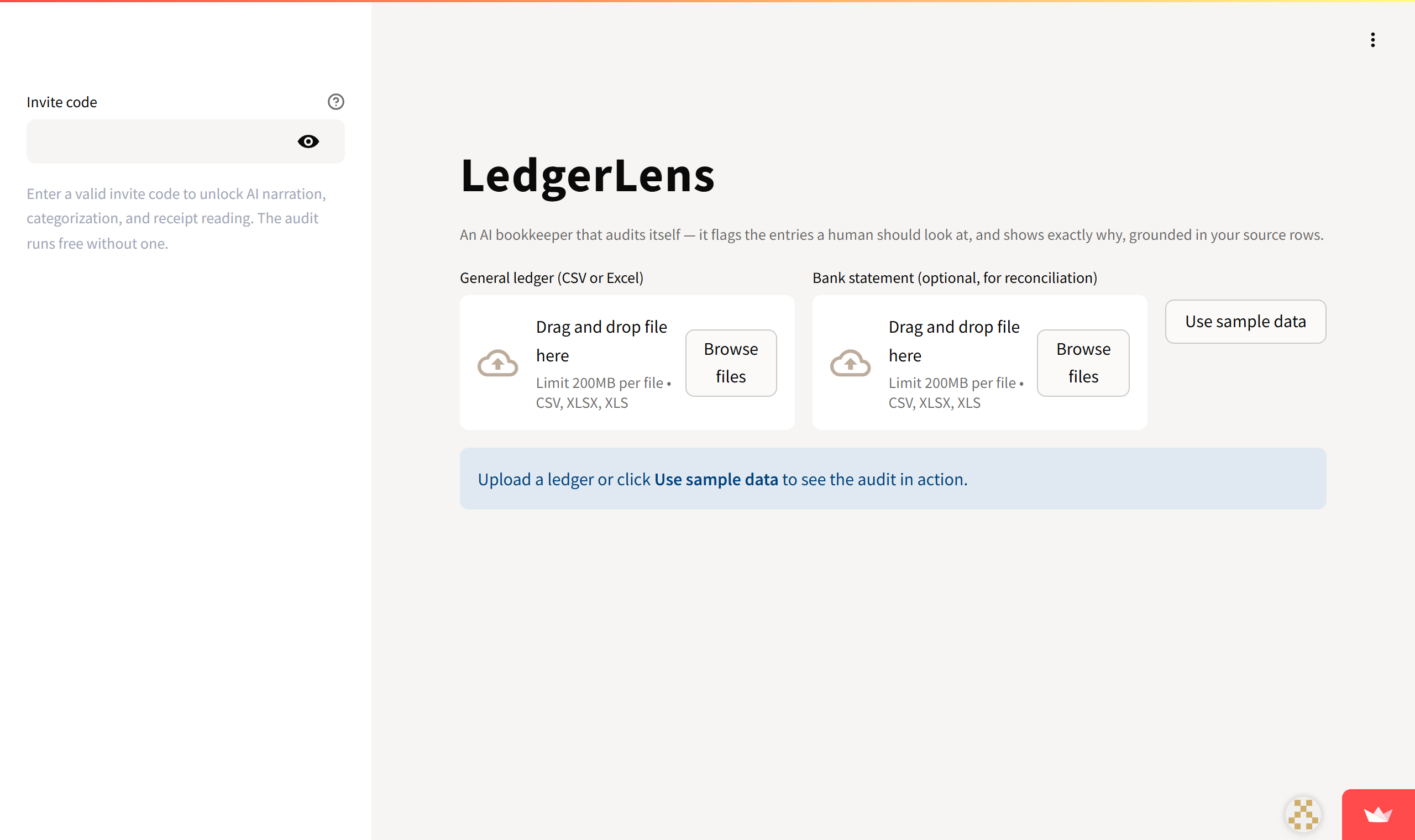 The LedgerLens screen